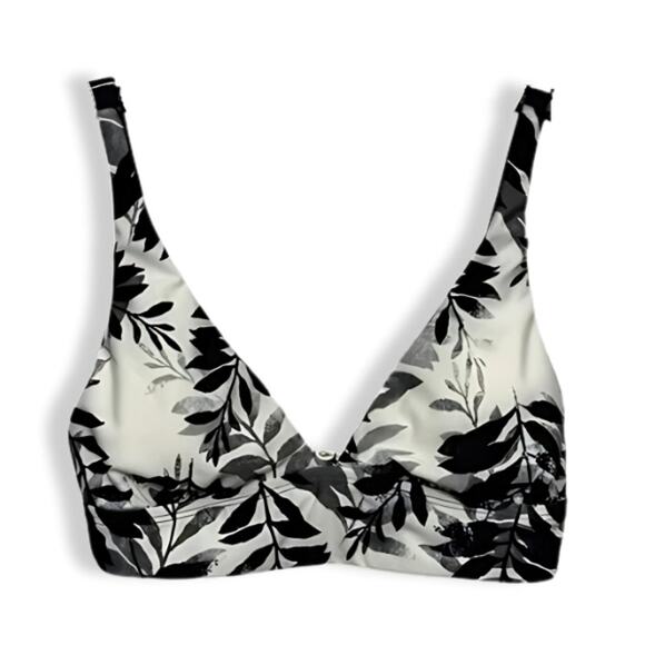 Splendid Bikini Swim Top Floral Leaves Print Back Closure Black White W XS NWOT - Picture 1 of 8